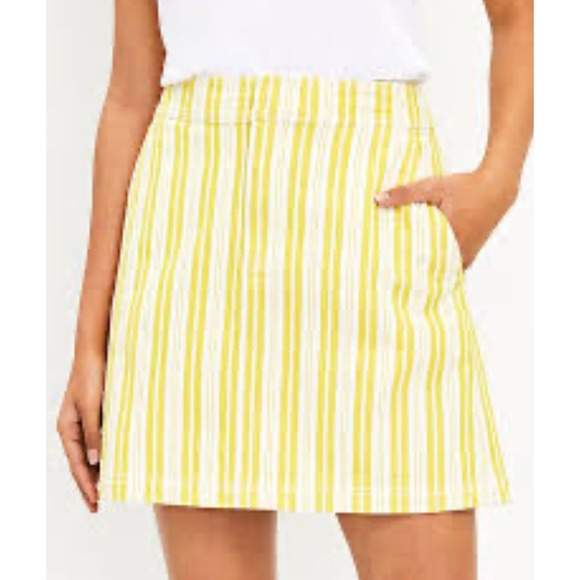 LOFT Striped Mini Skirt Pockets Casual Everyday Yellow White Size 4 - Picture 1 of 6